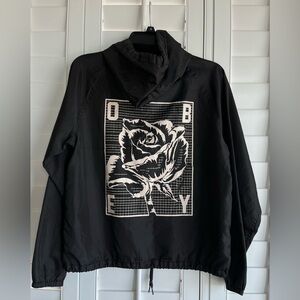 OBEY Black Hooded Wind Breaker with Rose Graphic Size Small
